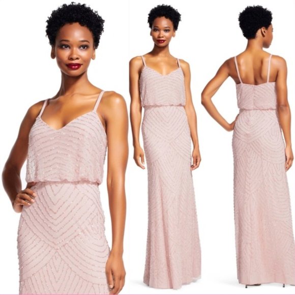 NEW! Adrianna‎ Papell Art Deco Beaded Blouson Gown in Blush Pink [SZ 12 ] - Picture 13 of 13